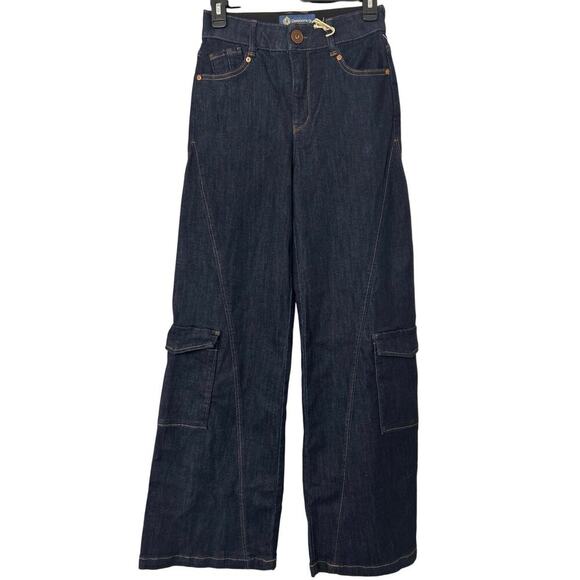 DEMOCRACY NWT Sky Rise Absolution Wide Leg Cargo Dark Indigo Wash Jeans Size 0 - Picture 3 of 14